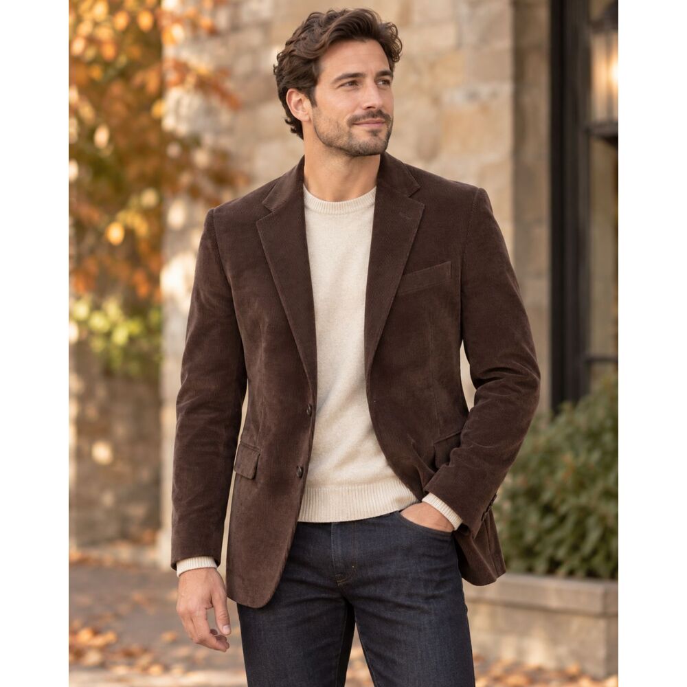 Men’s Brown Corduroy Blazer 40L Tailored Sport Coat Fall Business Casual